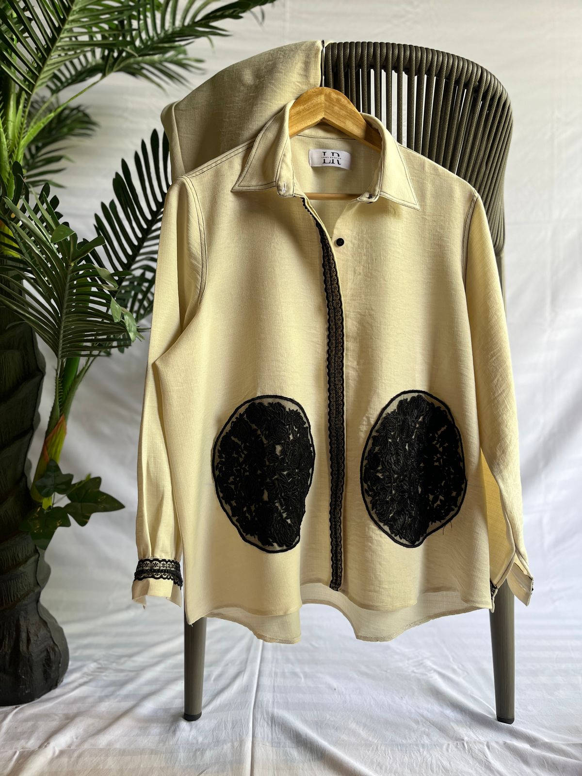 Ivory & Black Contrast Embroidered Linen Coord Set
