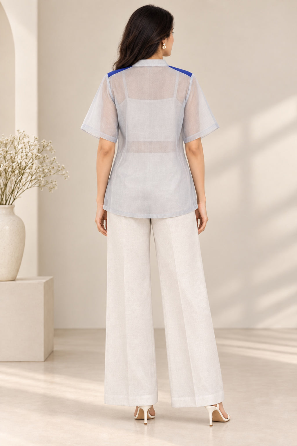 Cobalt Blue and Grey Organza Co-Ord Set