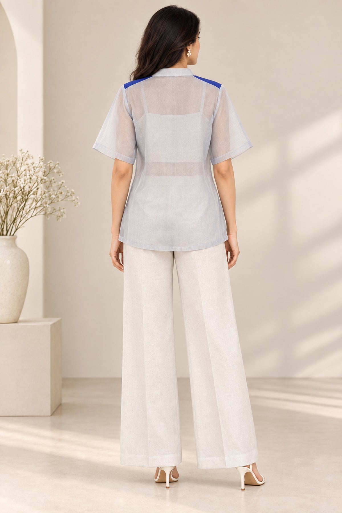 Cobalt Blue and Grey Organza Co-Ord Set
