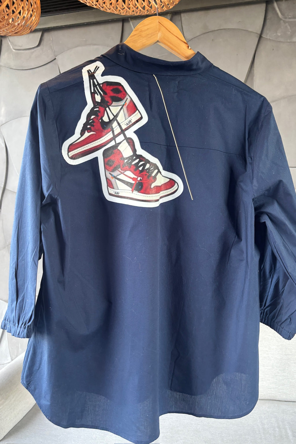 Navy Blue Cotton Shirt with Curved Hem