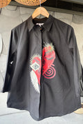 Charcoal Cotton Shirt with Abstract Face Artwork