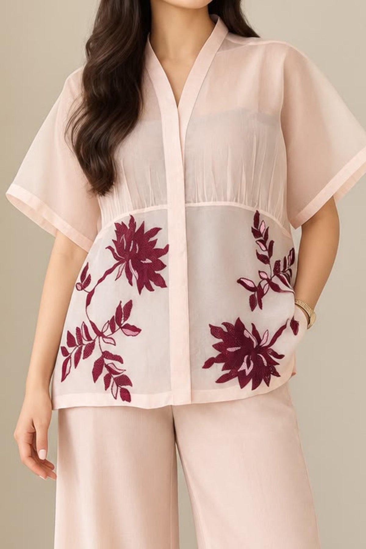 Blush Floral Organza Co-Ord Set