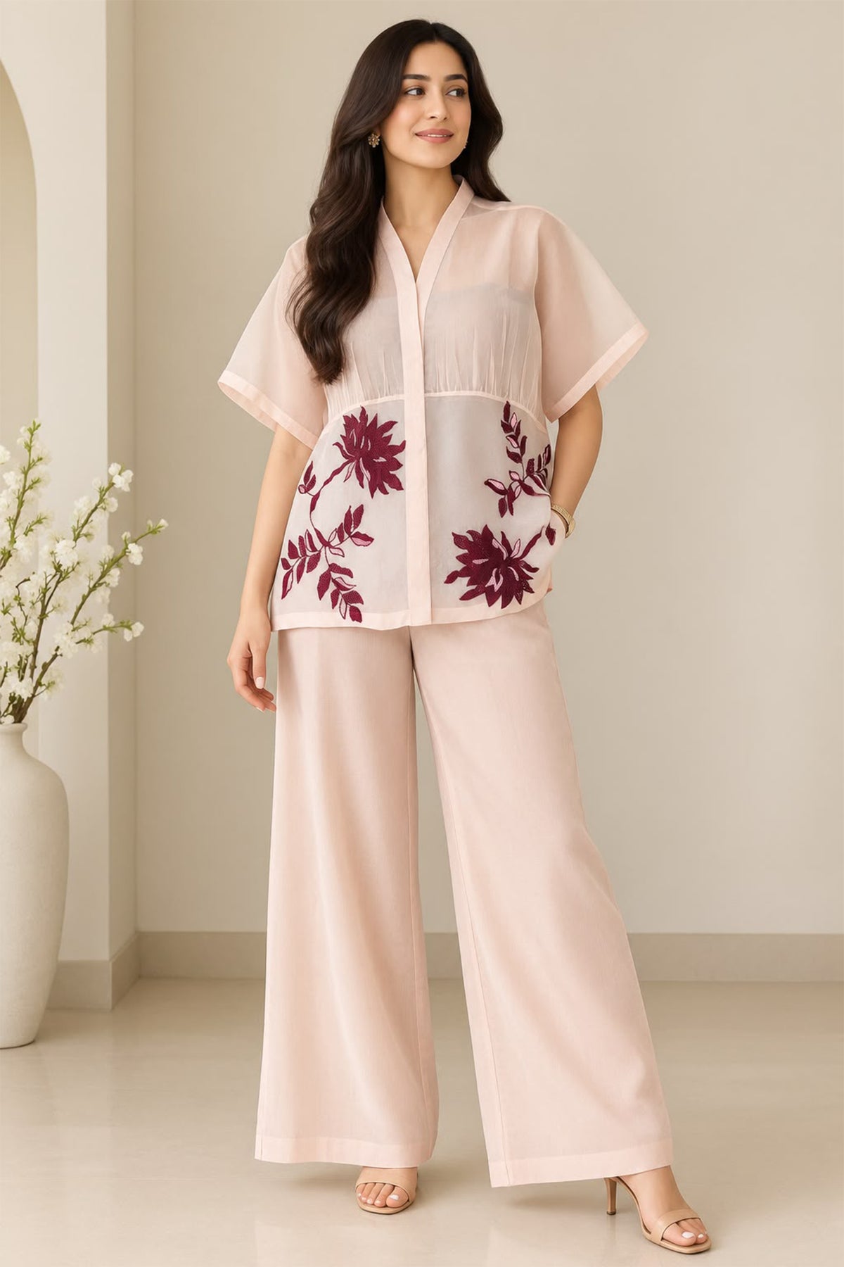 Blush Floral Organza Co-Ord Set