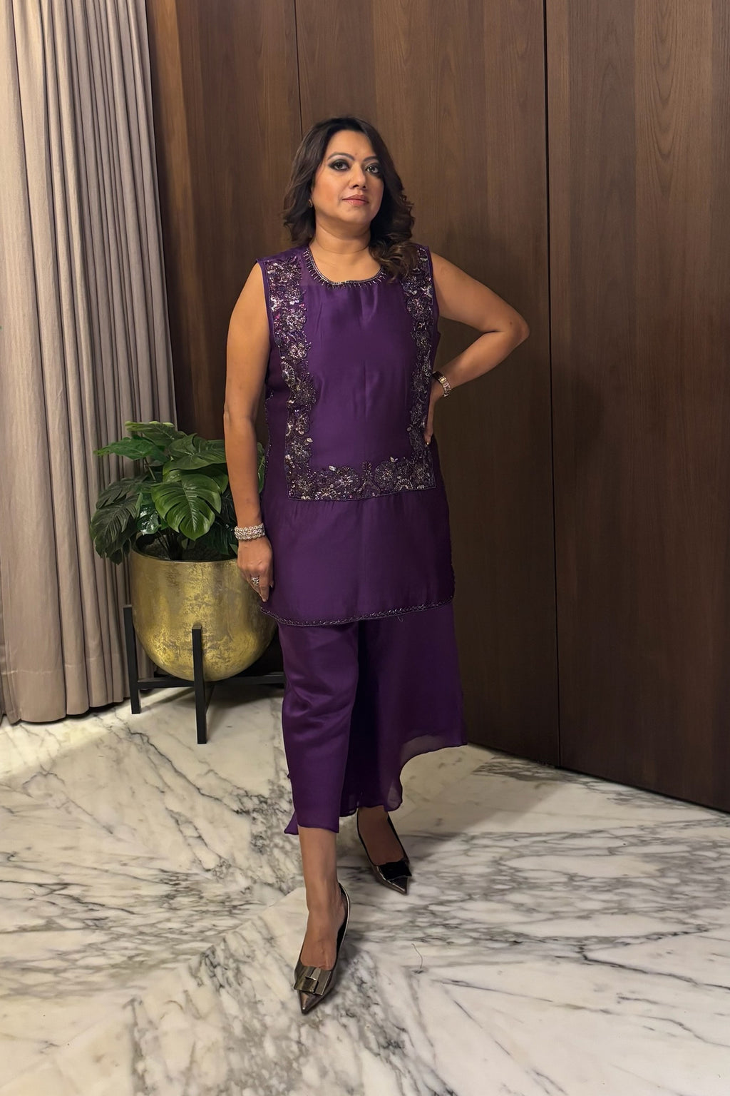 Purple Embroidered Organza Co-Ord Set