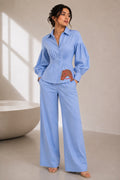 Powder Blue Horse-Patch Cotton Poplin Shirt & Trouser Co-ord Set