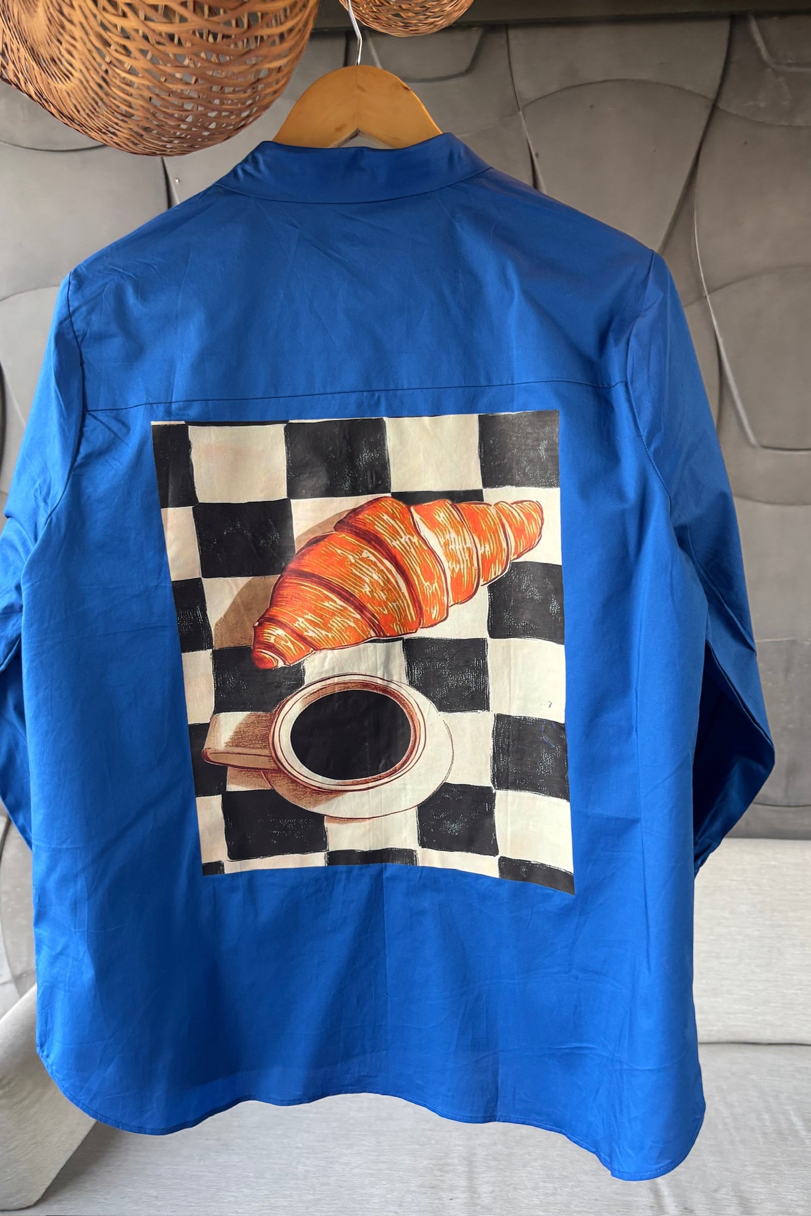Cobalt Blue Cotton Shirt with Gathered Sleeves