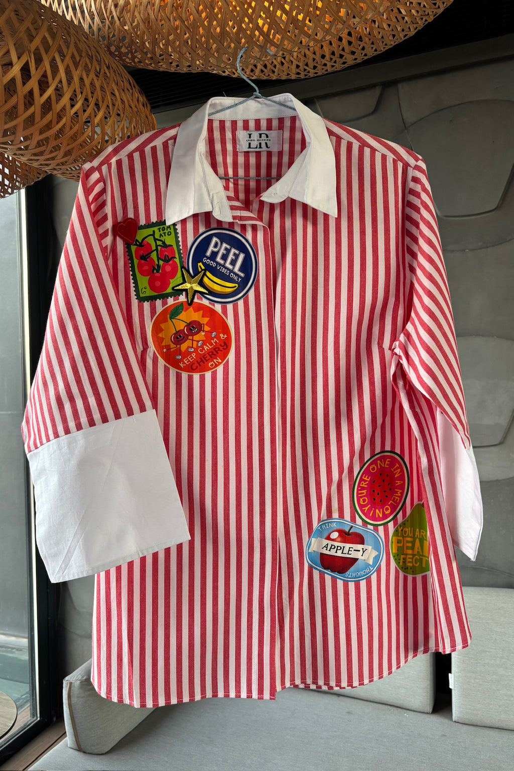 Red and White Striped Cotton Shirt
