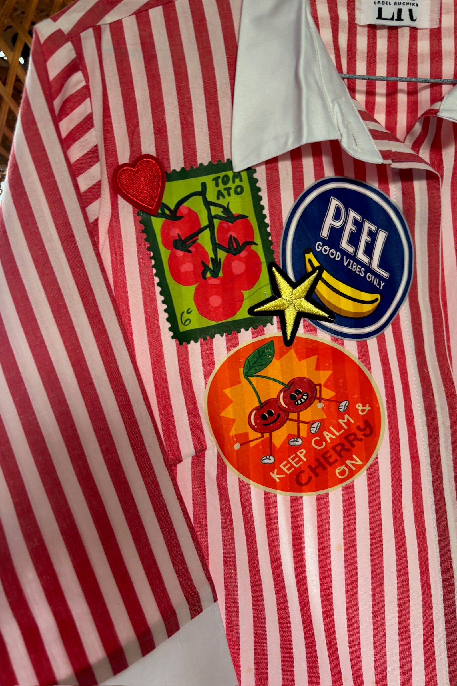 Red and White Striped Cotton Shirt