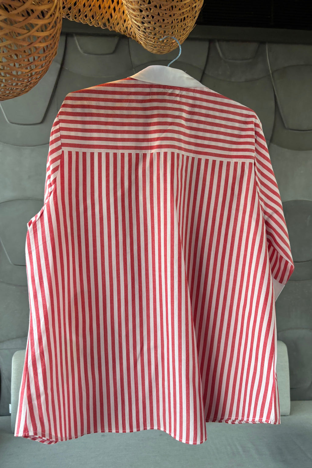 Red and White Striped Cotton Shirt
