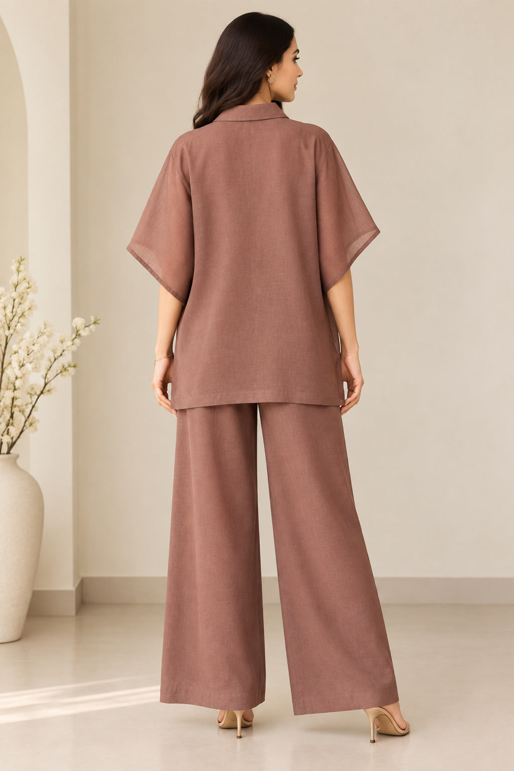 Cocoa Floral Organza Co-Ord Set