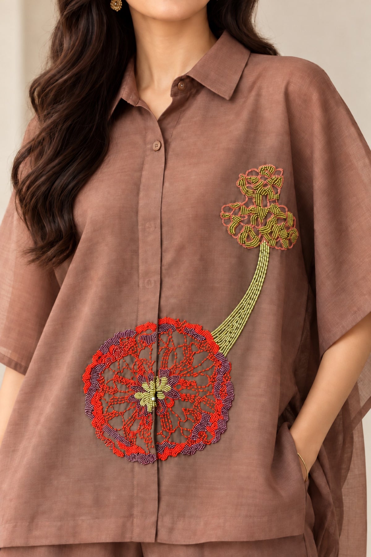 Cocoa Floral Organza Co-Ord Set