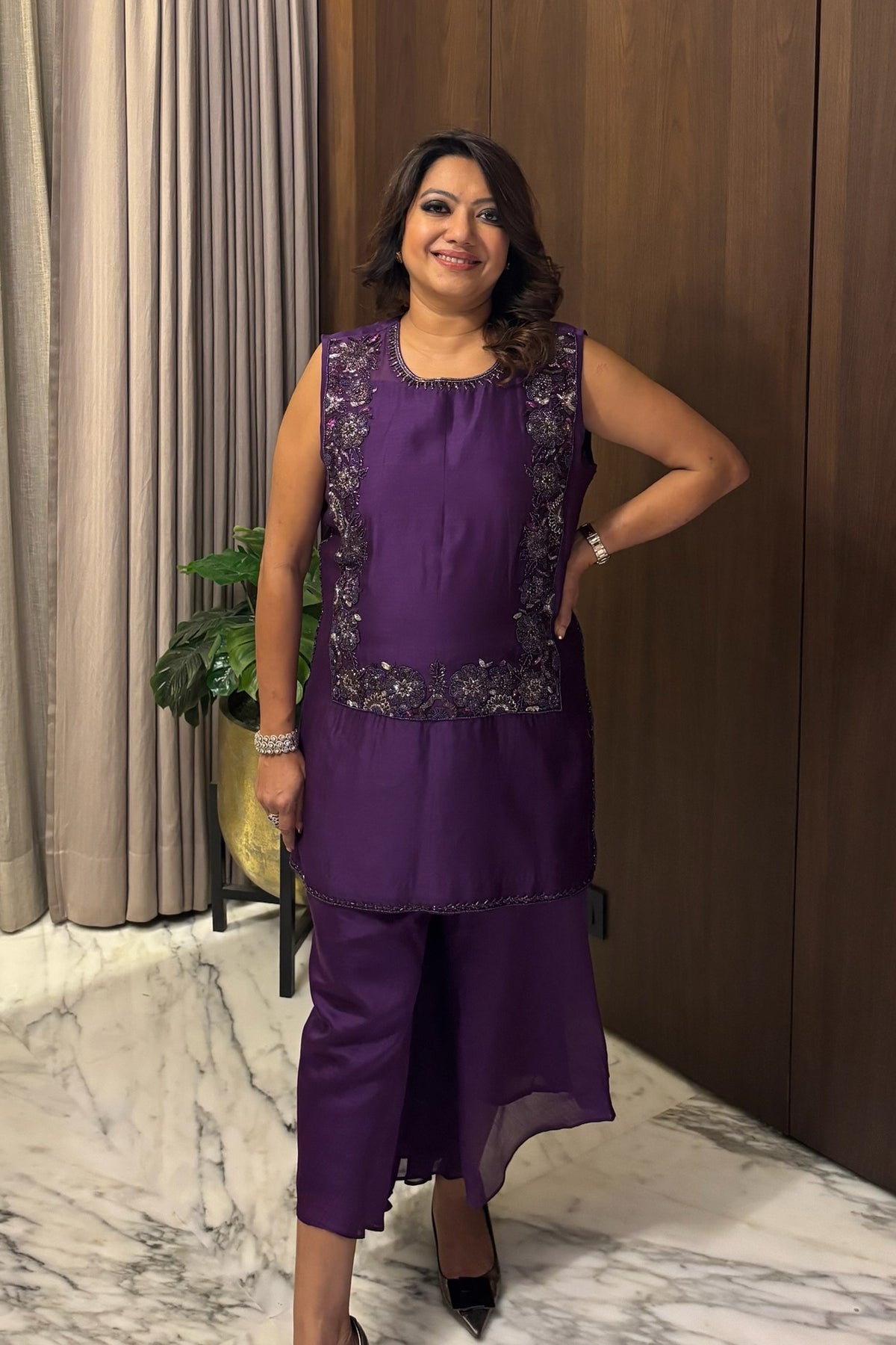Purple Embroidered Organza Co-Ord Set