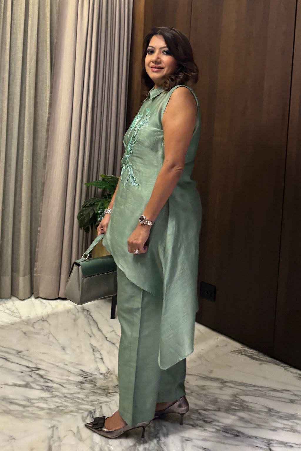 Sage Green Floral Organza Co-Ord Set