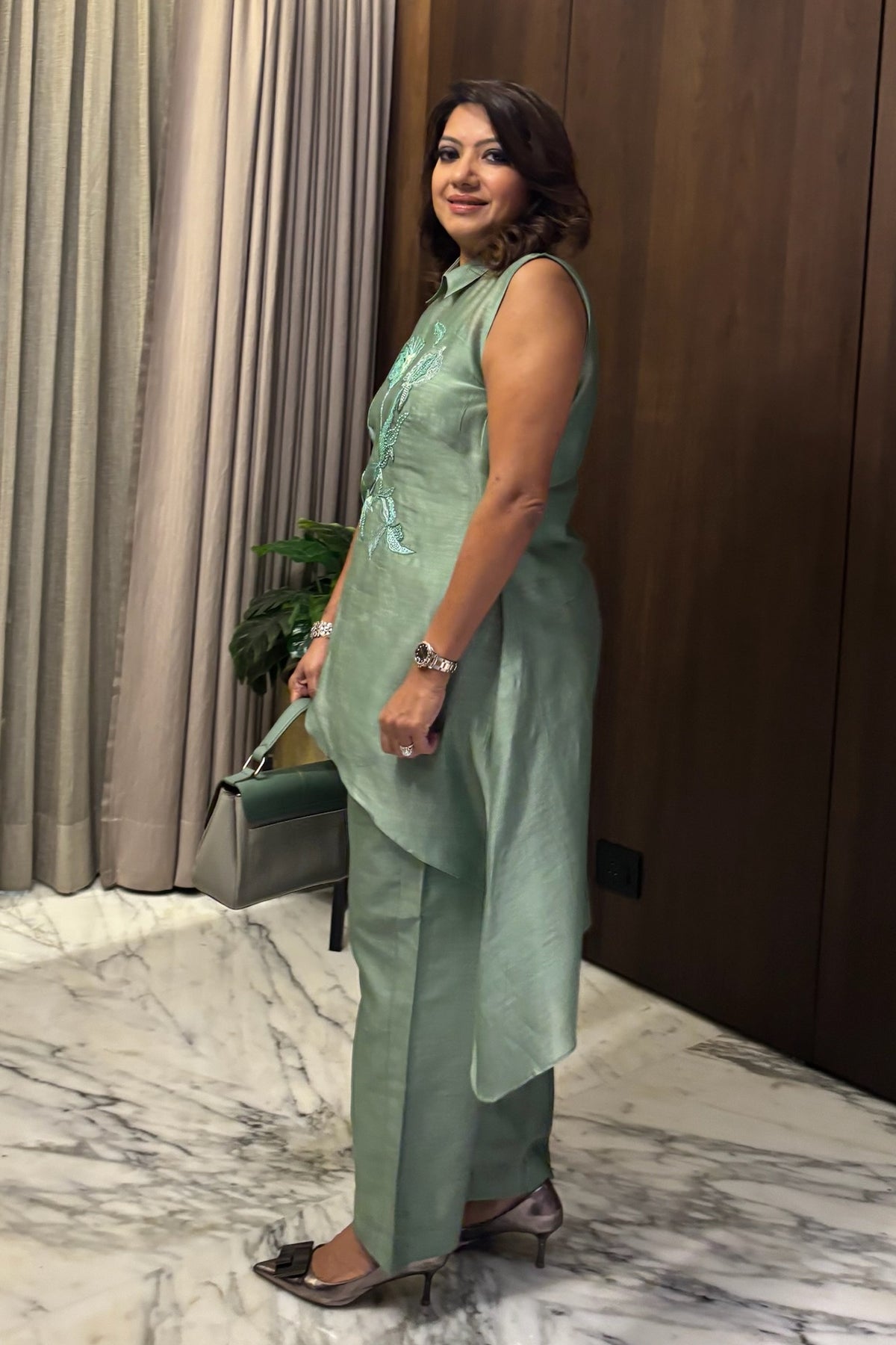 Sage Green Floral Organza Co-Ord Set