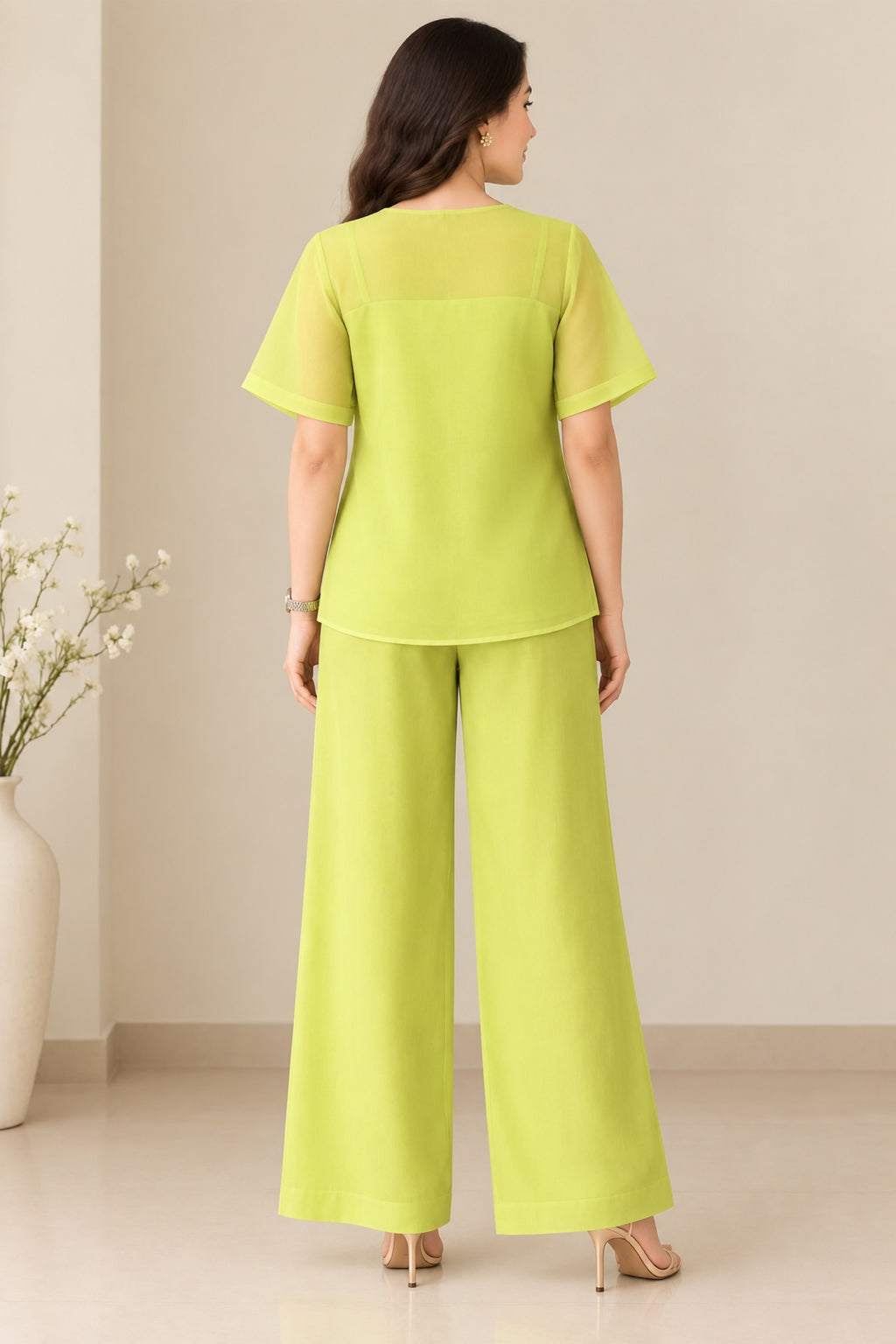 Lime Embroidered Organza Co-Ord Set