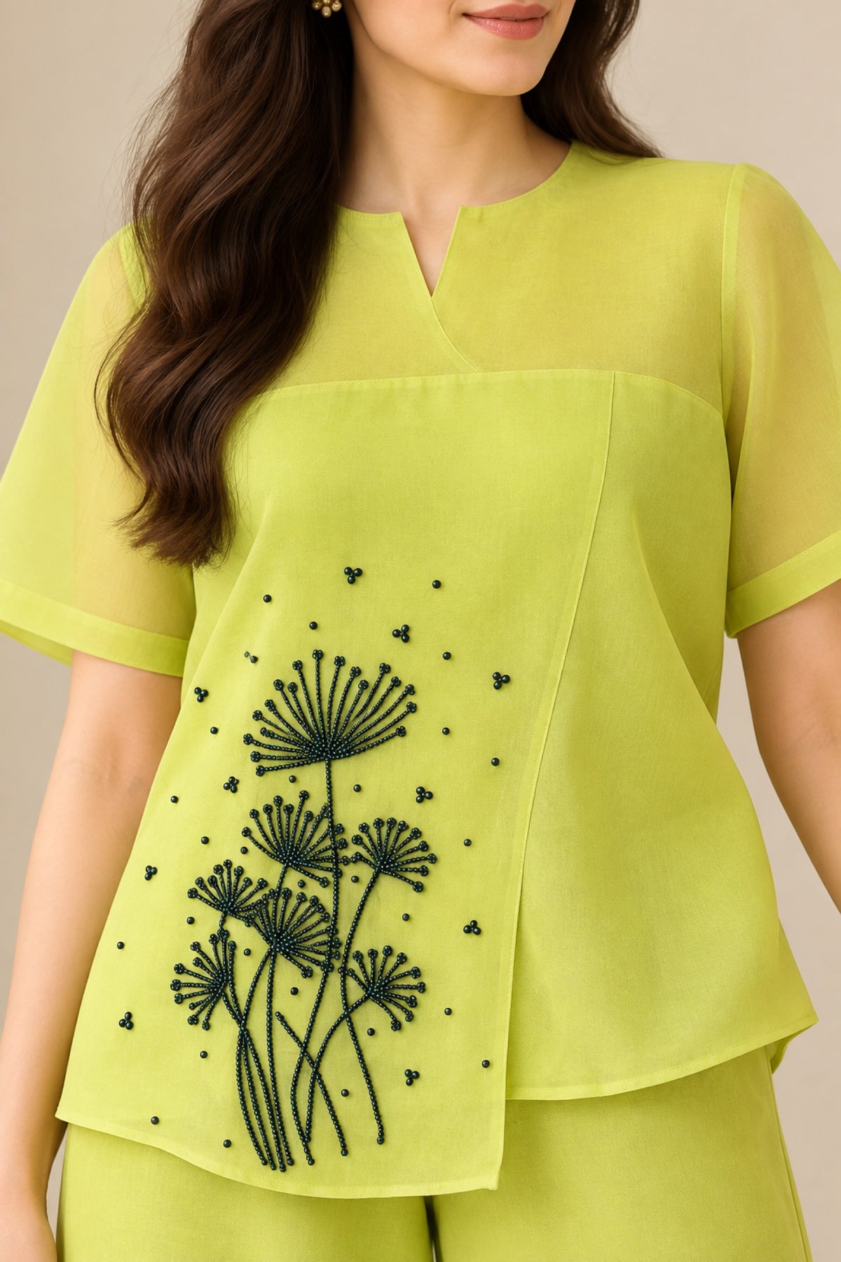 Lime Embroidered Organza Co-Ord Set