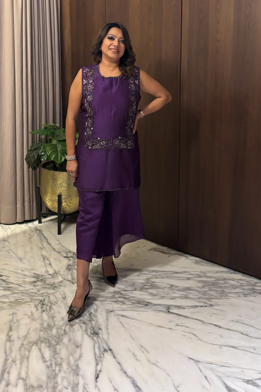 Purple Embroidered Organza Co-Ord Set