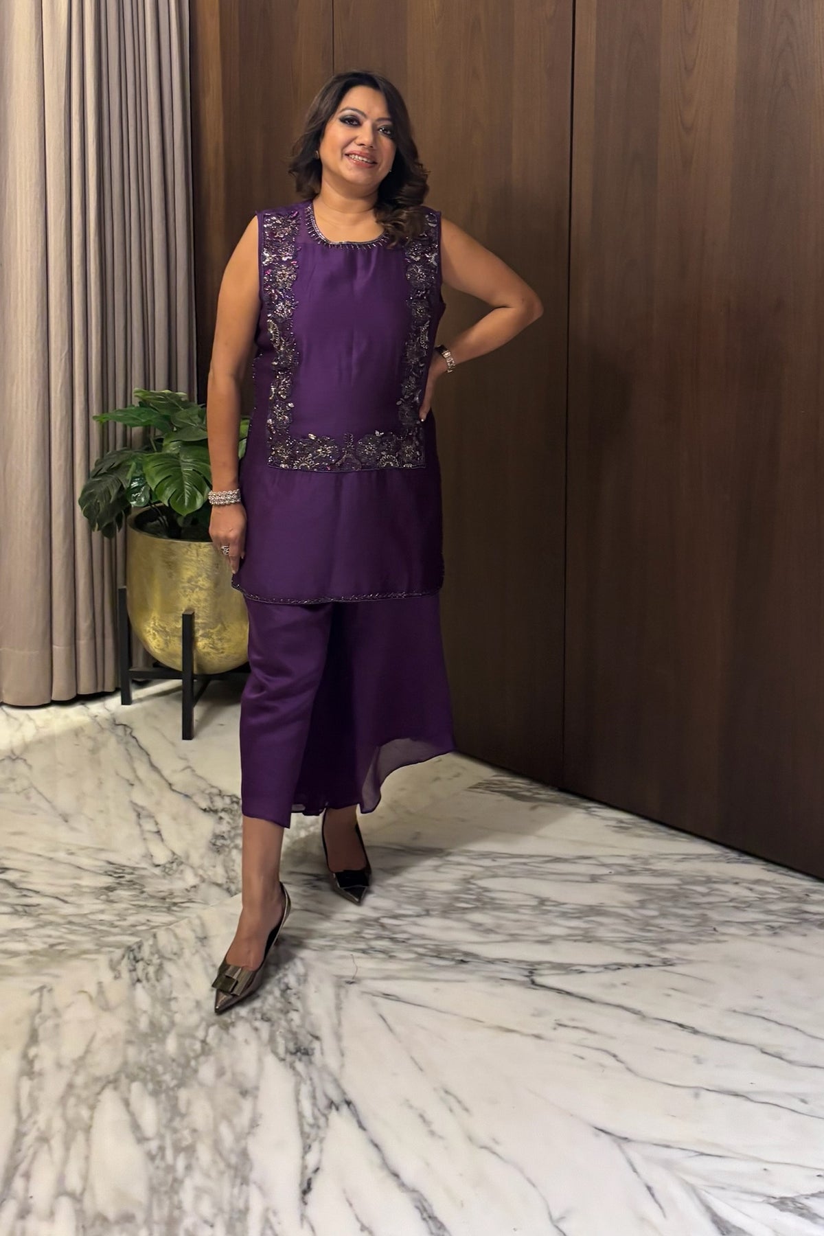 Purple Embroidered Organza Co-Ord Set