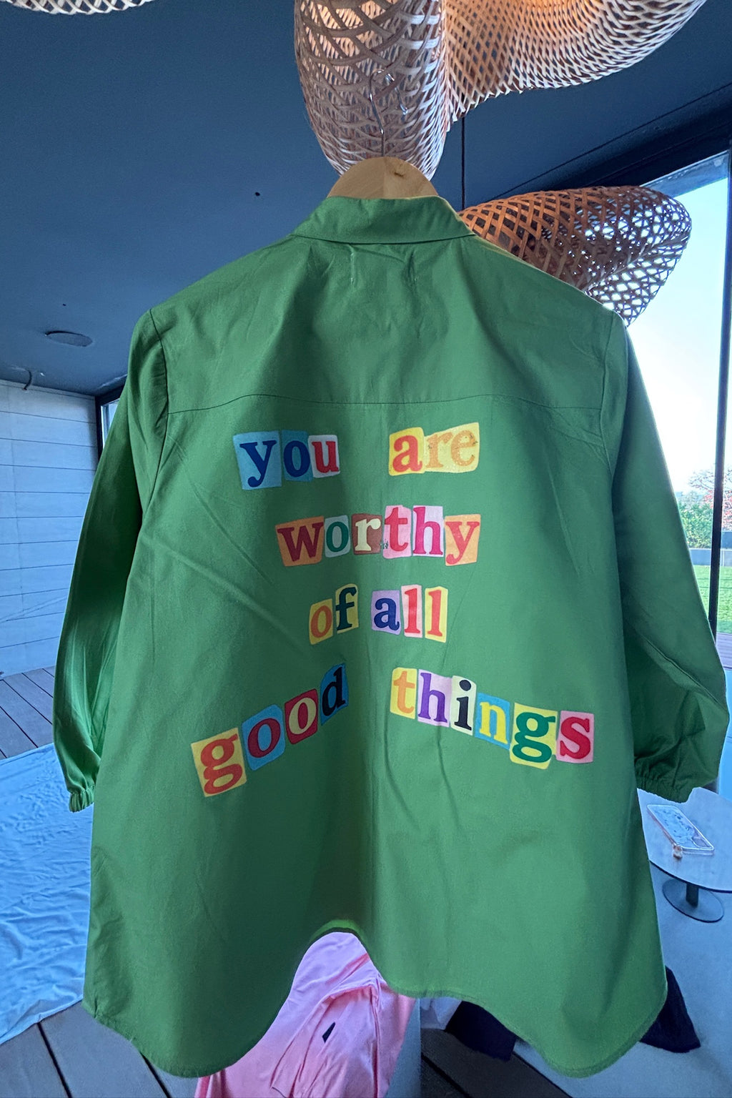 Green Cotton Shirt with Curved Hem
