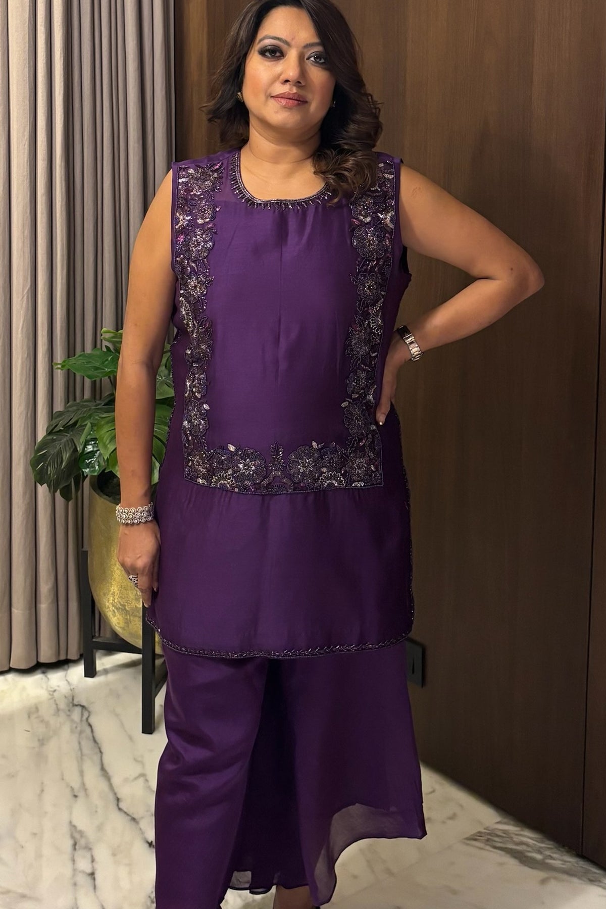 Purple Embroidered Organza Co-Ord Set