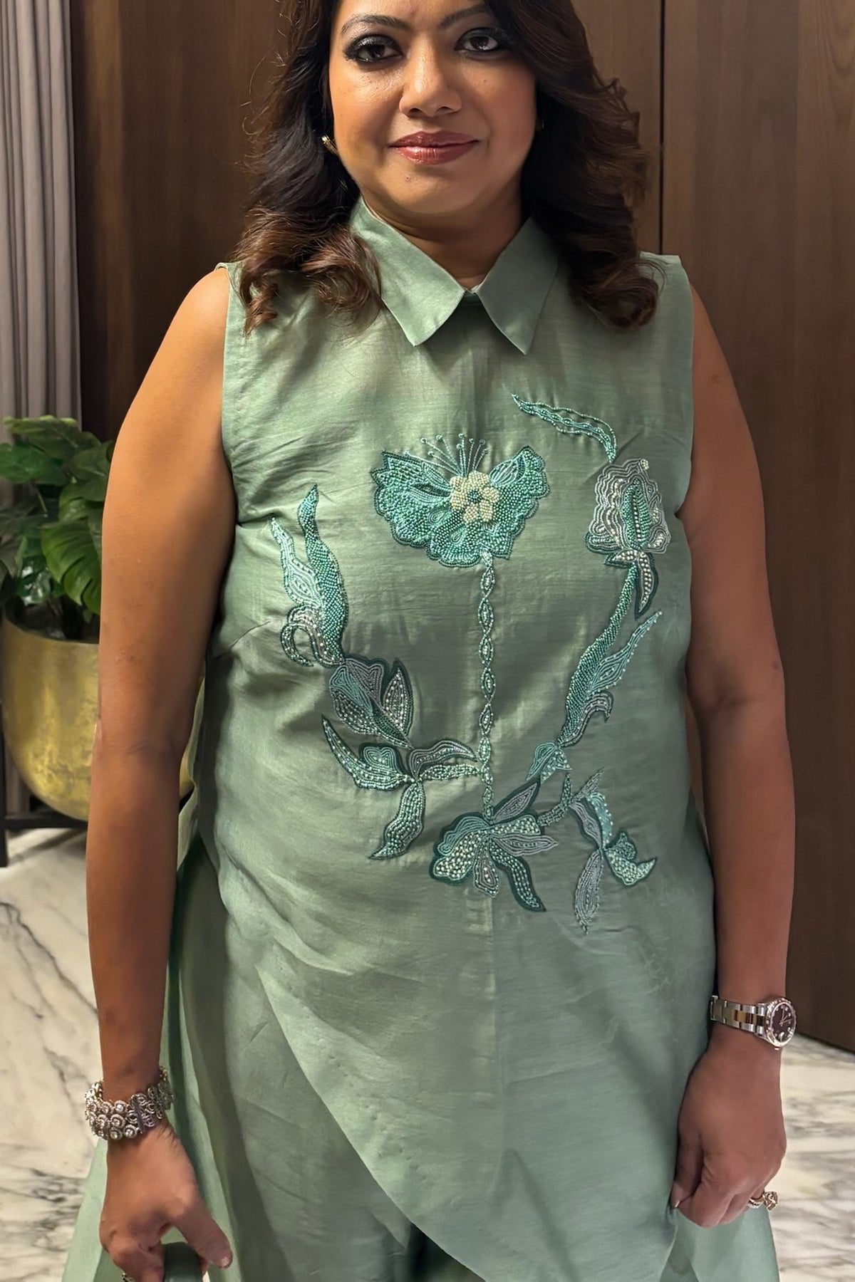 Sage Green Floral Organza Co-Ord Set