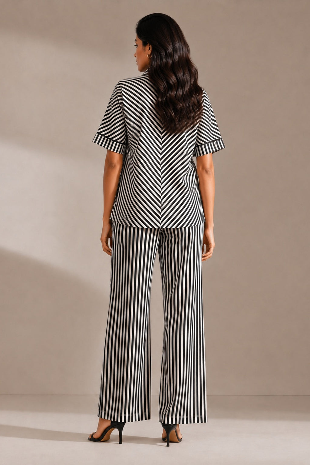 Black & White Striped Green Patchwork Cotton Poplin Co-ord Set