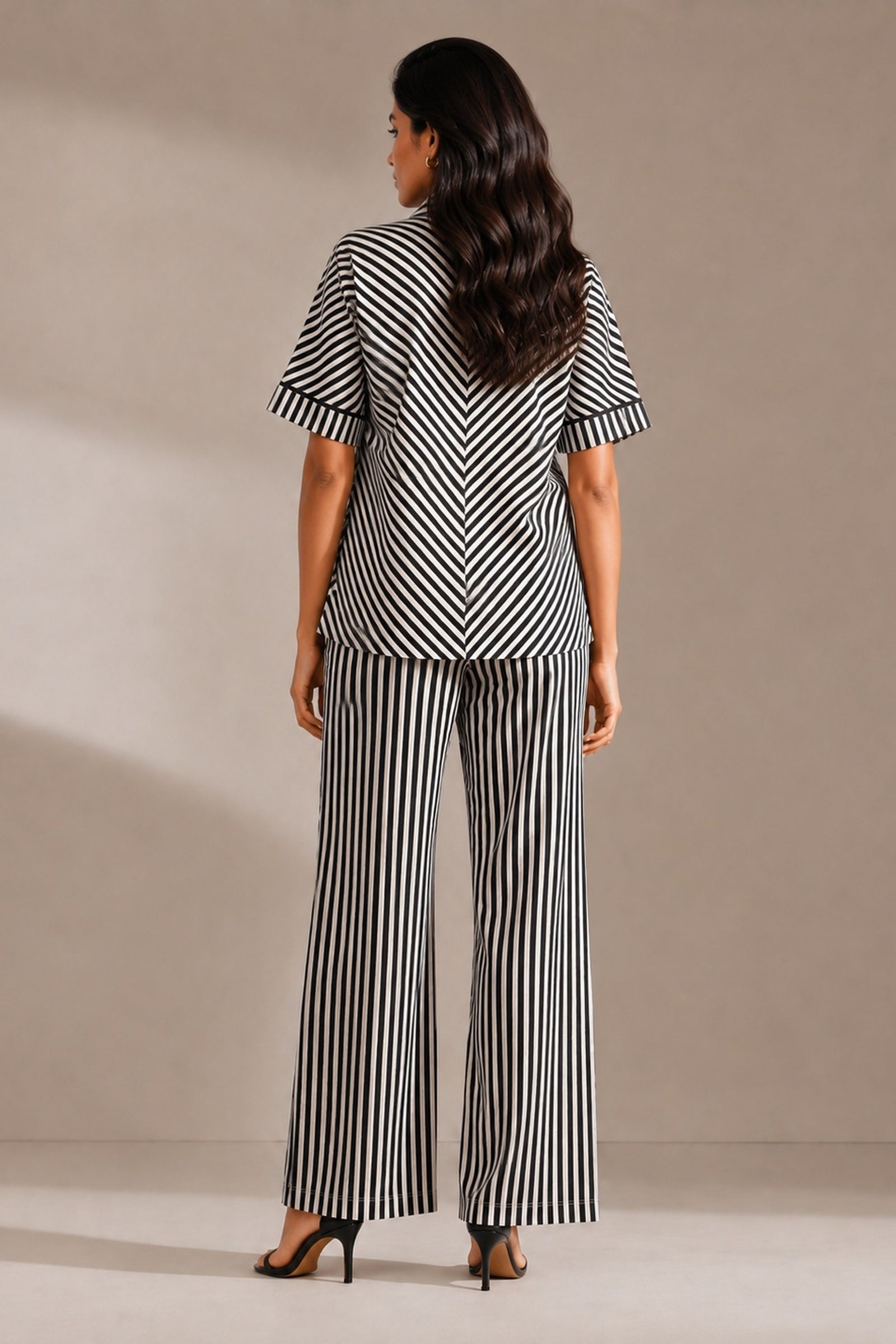 Black & White Striped Green Patchwork Cotton Poplin Co-ord Set