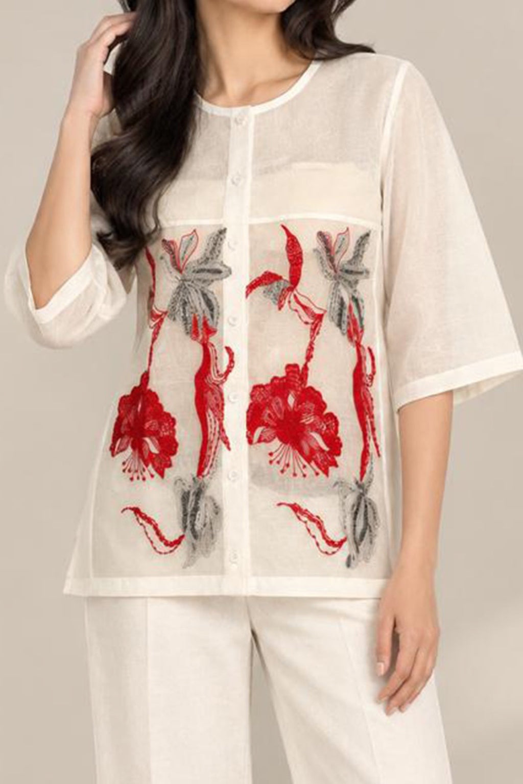 Ivory Floral Organza Co-Ord Set