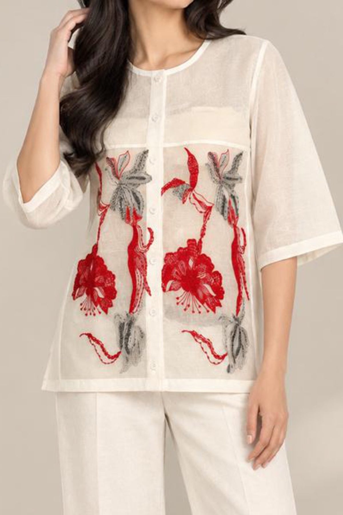 Ivory Floral Organza Co-Ord Set