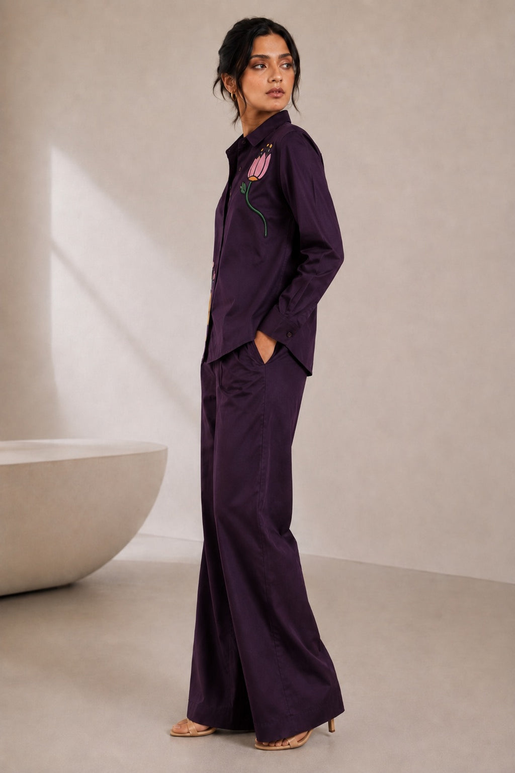Deep Plum Floral Patchwork Cotton Poplin Co-ord Set