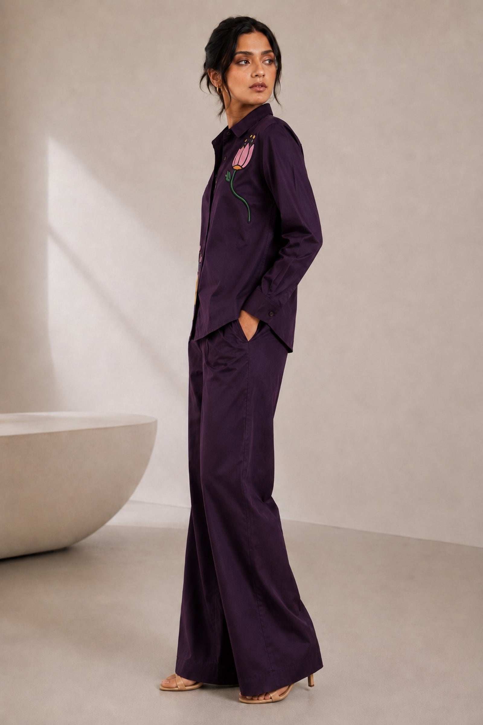 Deep Plum Floral Patchwork Cotton Poplin Co-ord Set