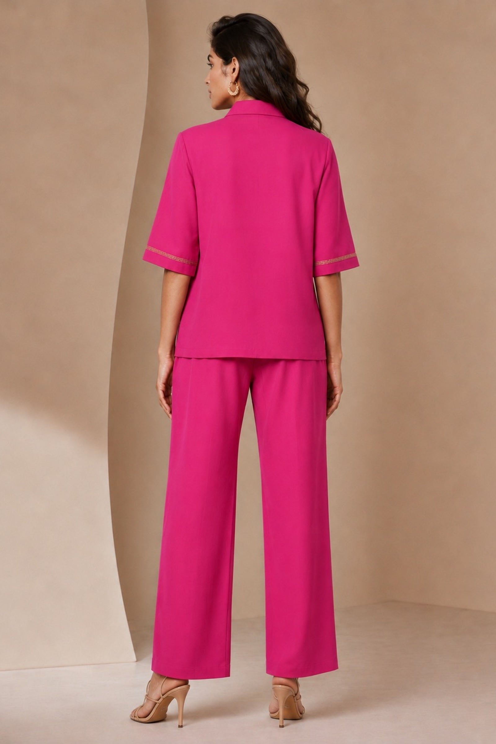 Fuchsia Floral-Embroidered Cotton Poplin Co-ord Set