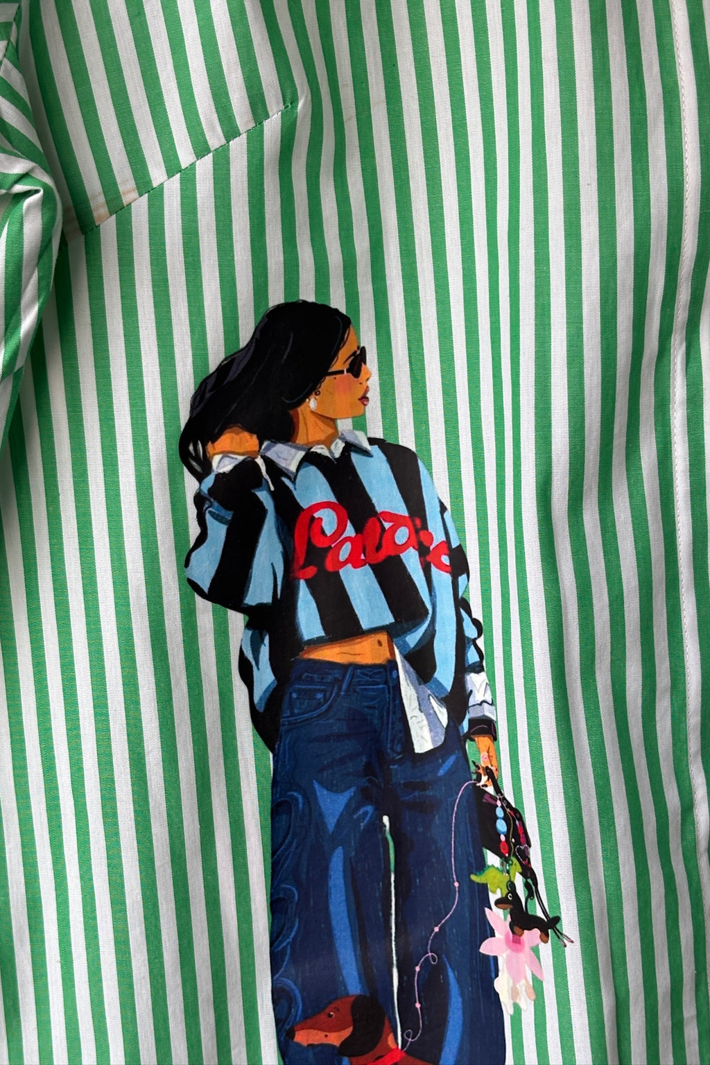 Green and White Striped Cotton Shirt