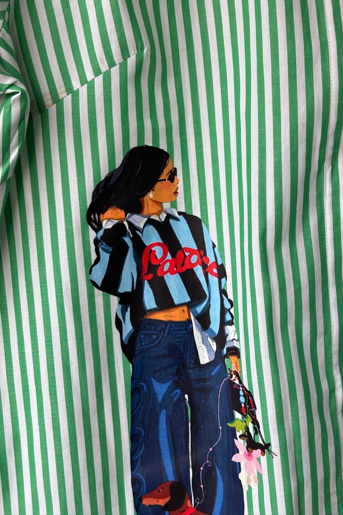 Green and White Striped Cotton Shirt