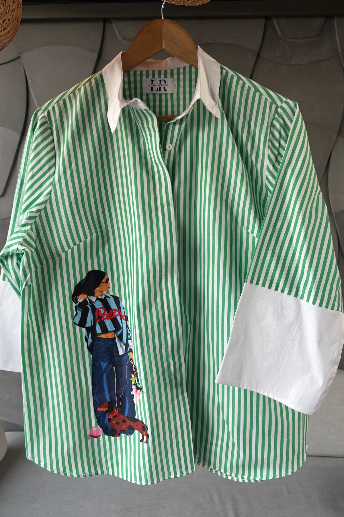 Green and White Striped Cotton Shirt