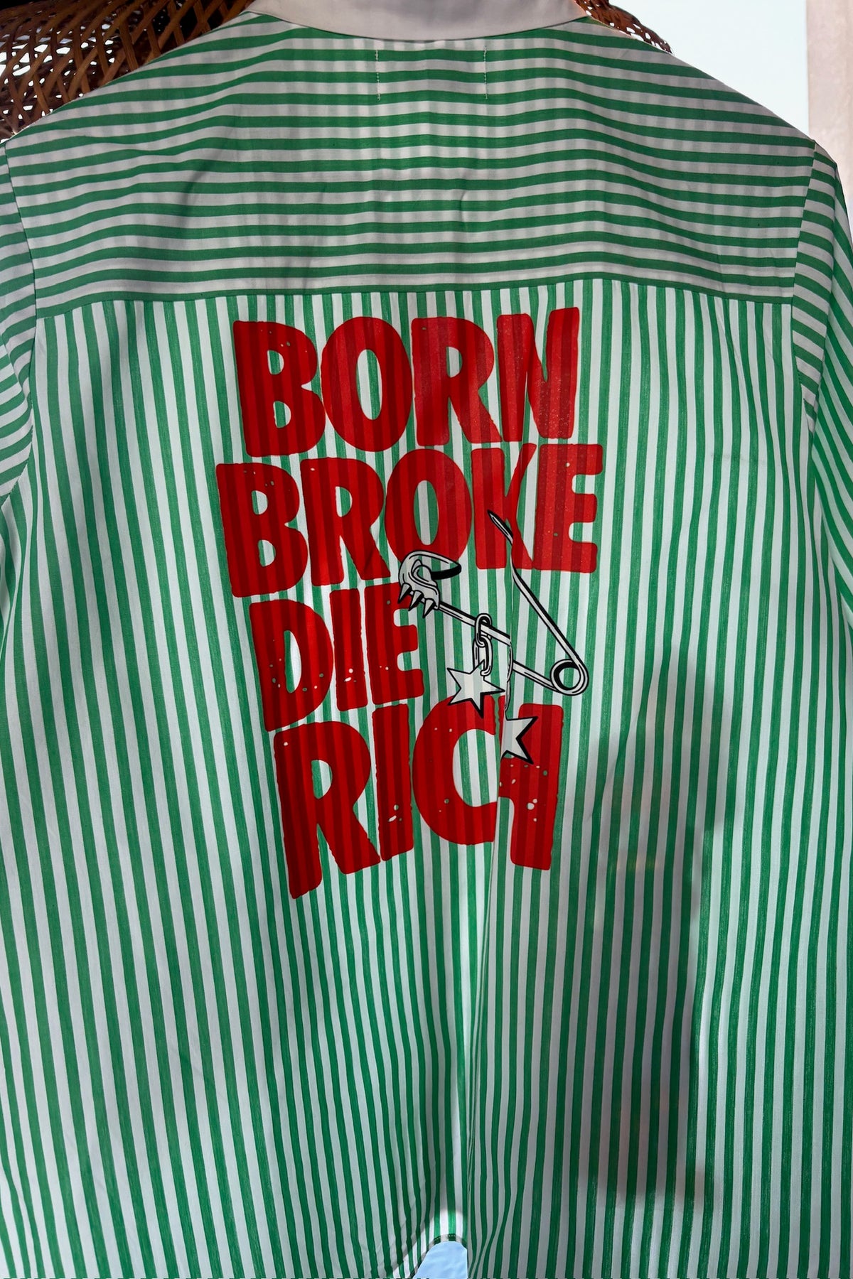 Green and White Striped Cotton Shirt