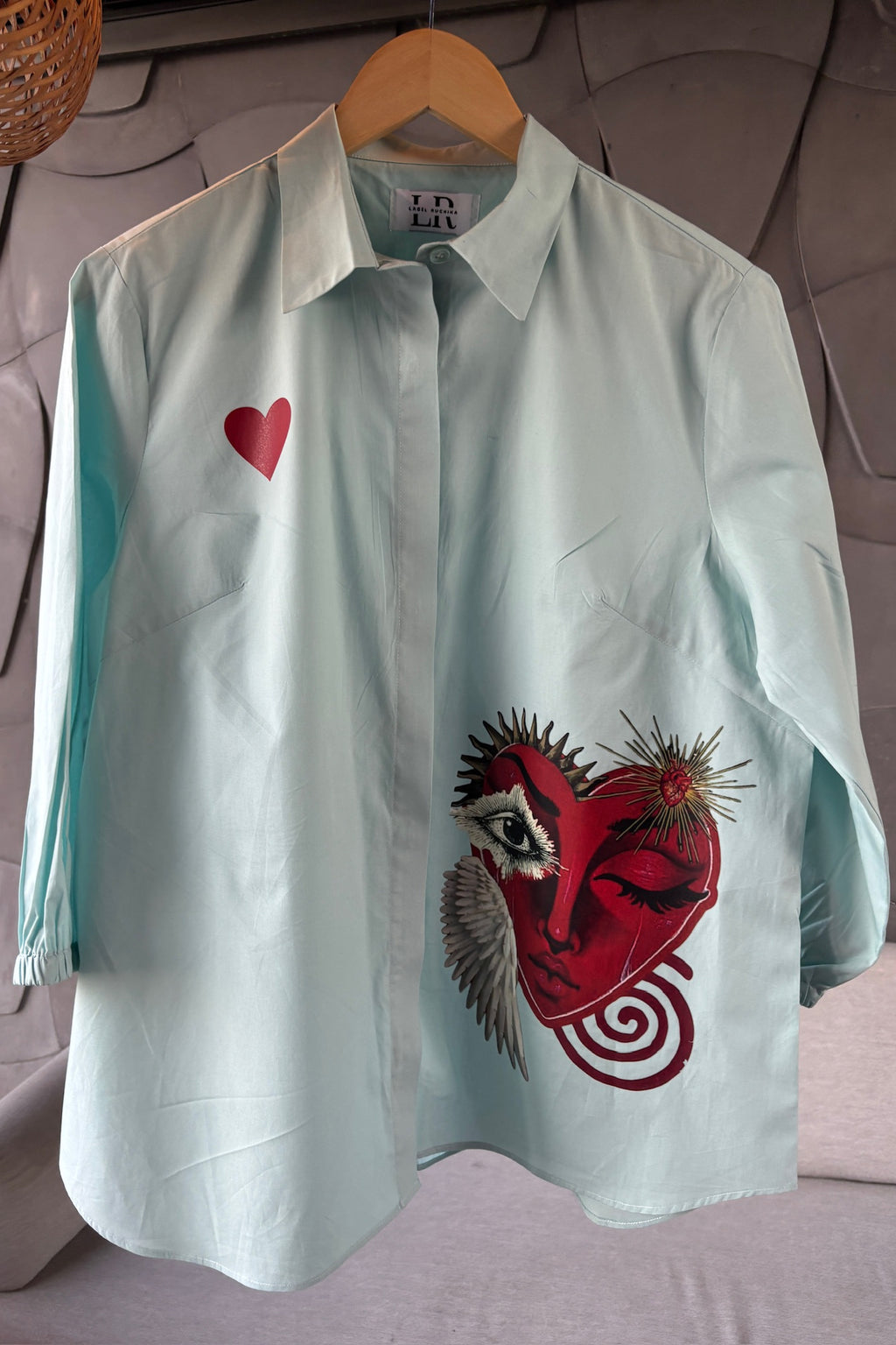 Powder Blue Cotton Shirt with Curved Hem