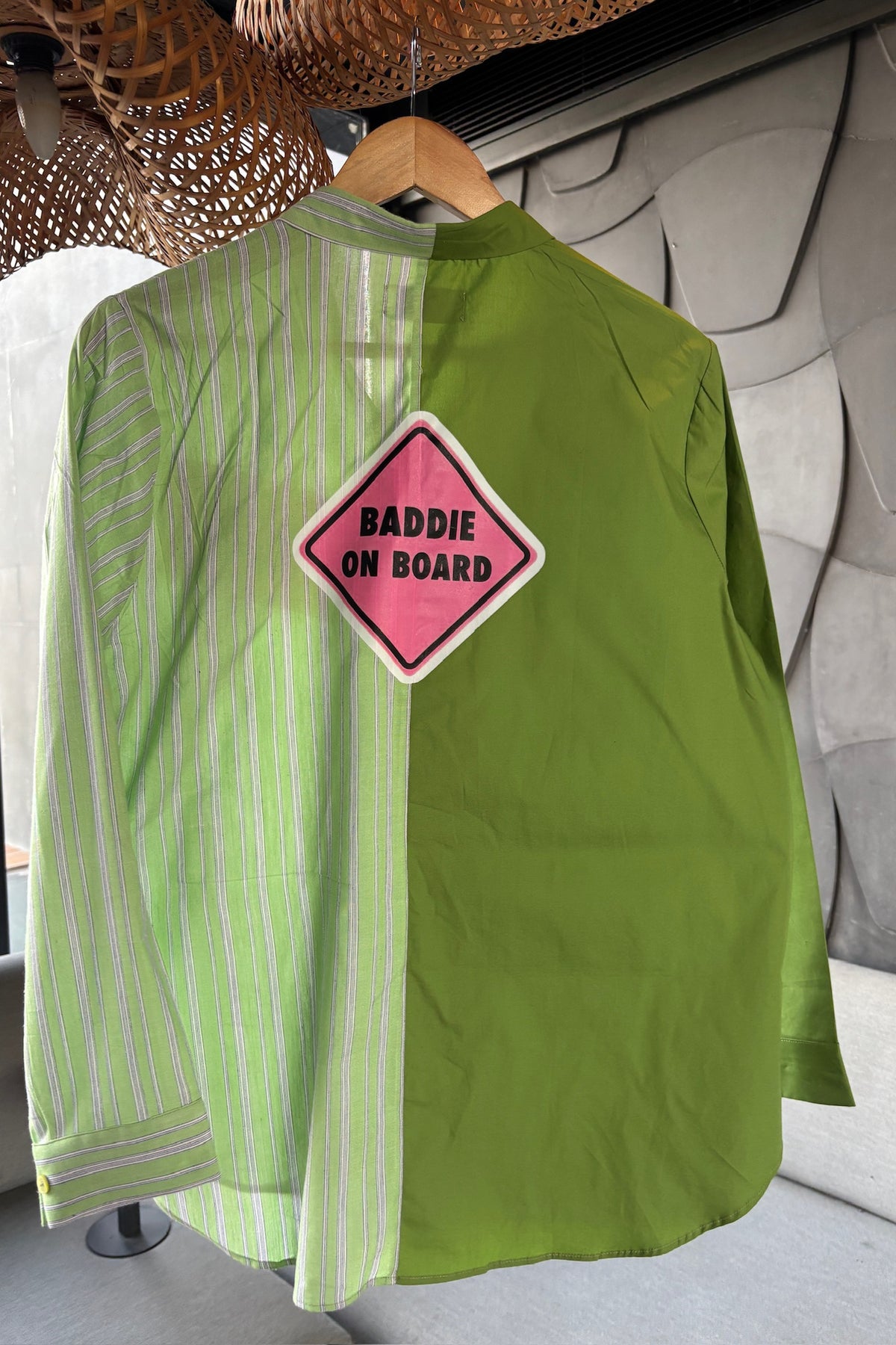 Green and White Colourblock Cotton Shirt