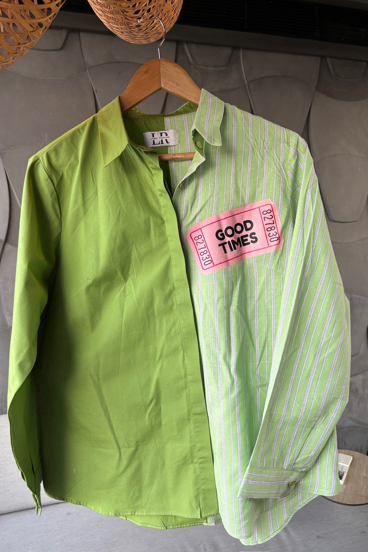 Green and White Colourblock Cotton Shirt