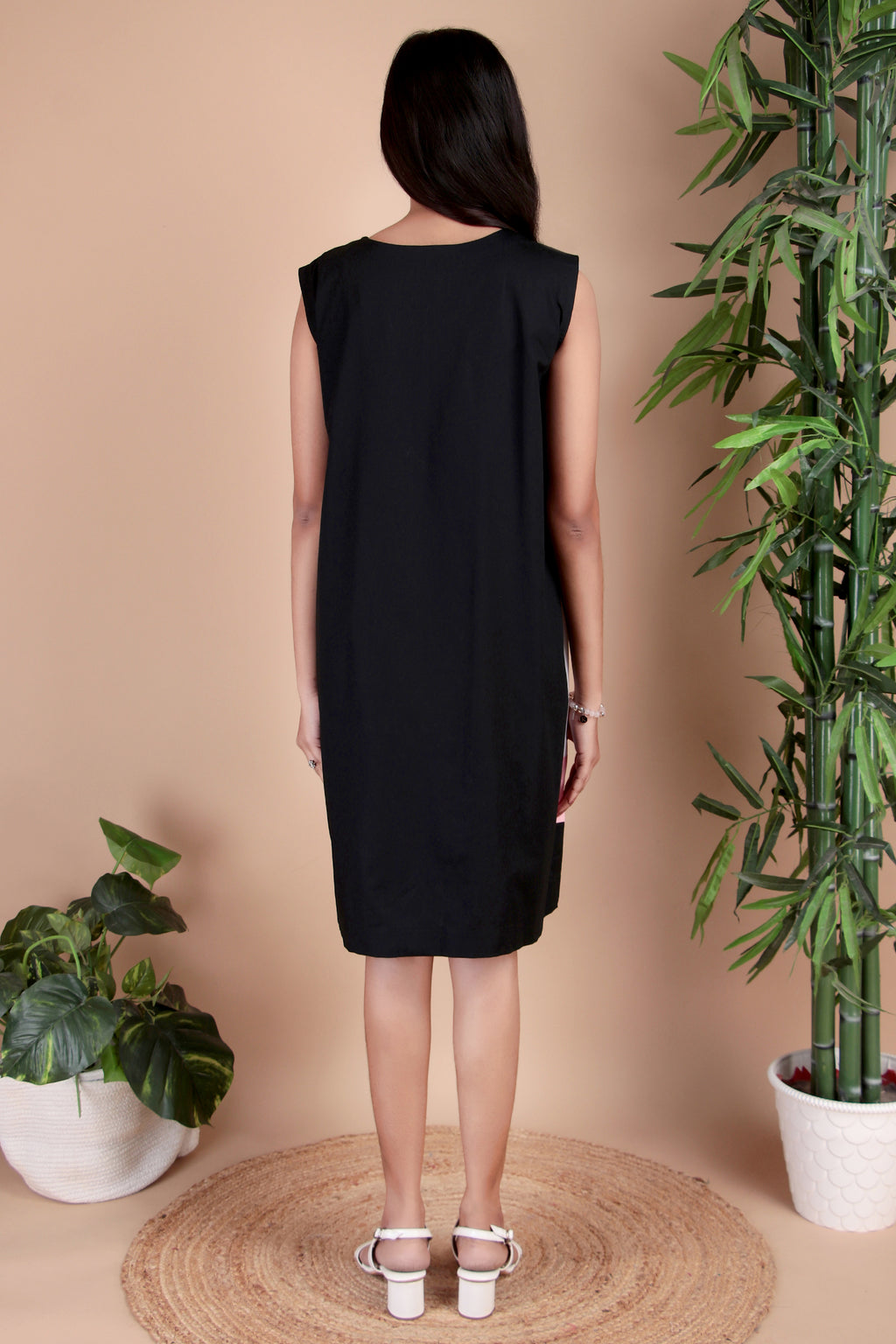 Black Contrast Panel Cotton Poplin Dress