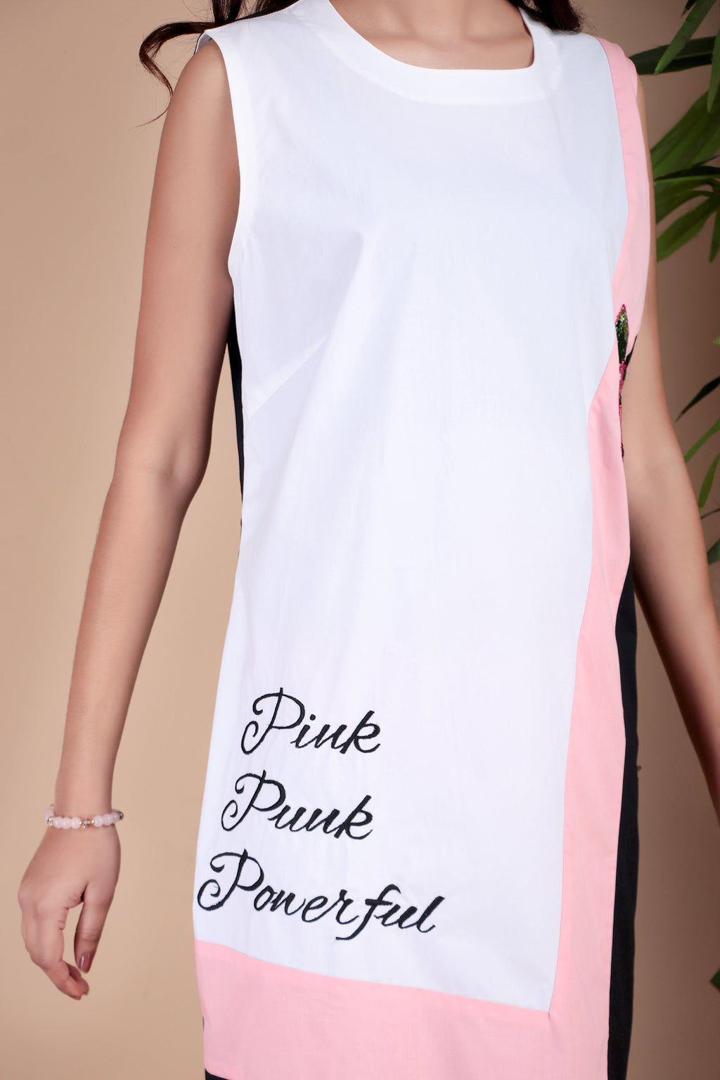 Black Contrast Panel Cotton Poplin Dress