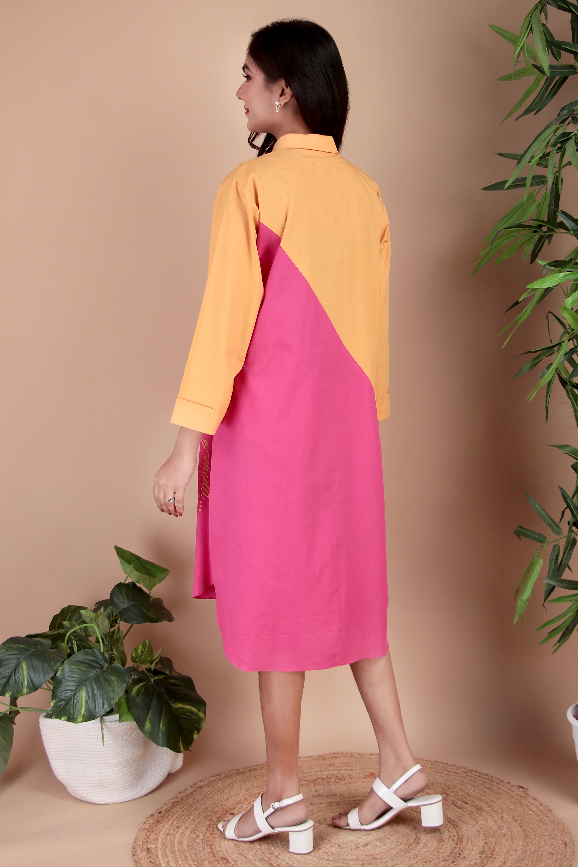 Saffron & Fuchsia Colourblock Cotton Poplin Dress