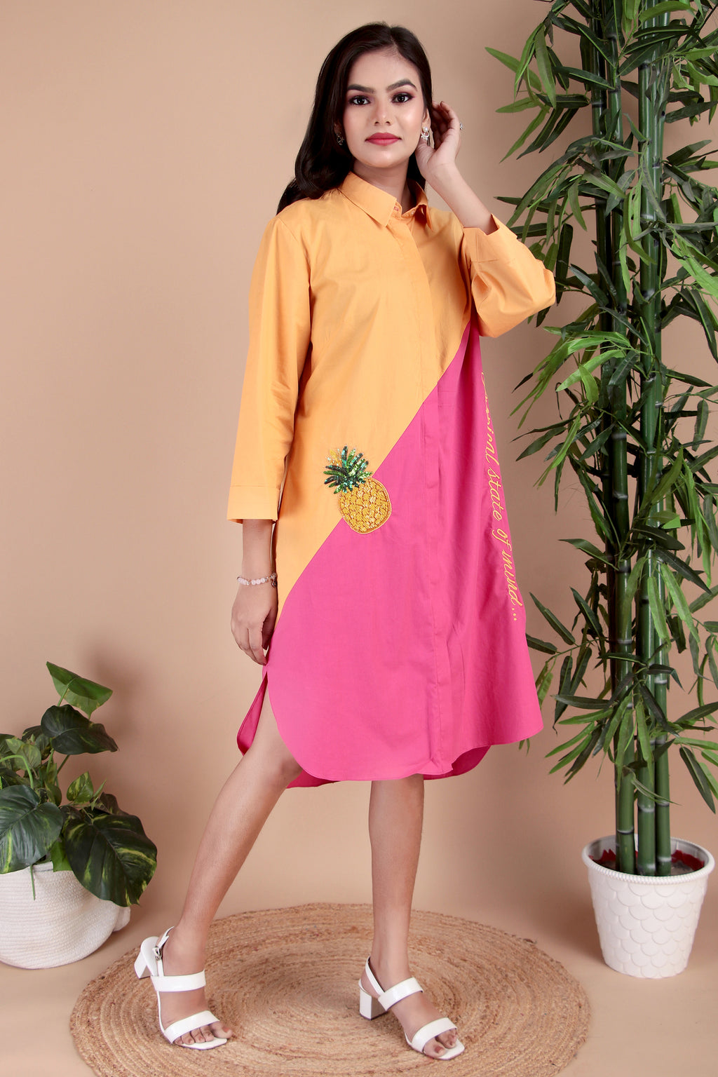 Saffron & Fuchsia Colourblock Cotton Poplin Dress