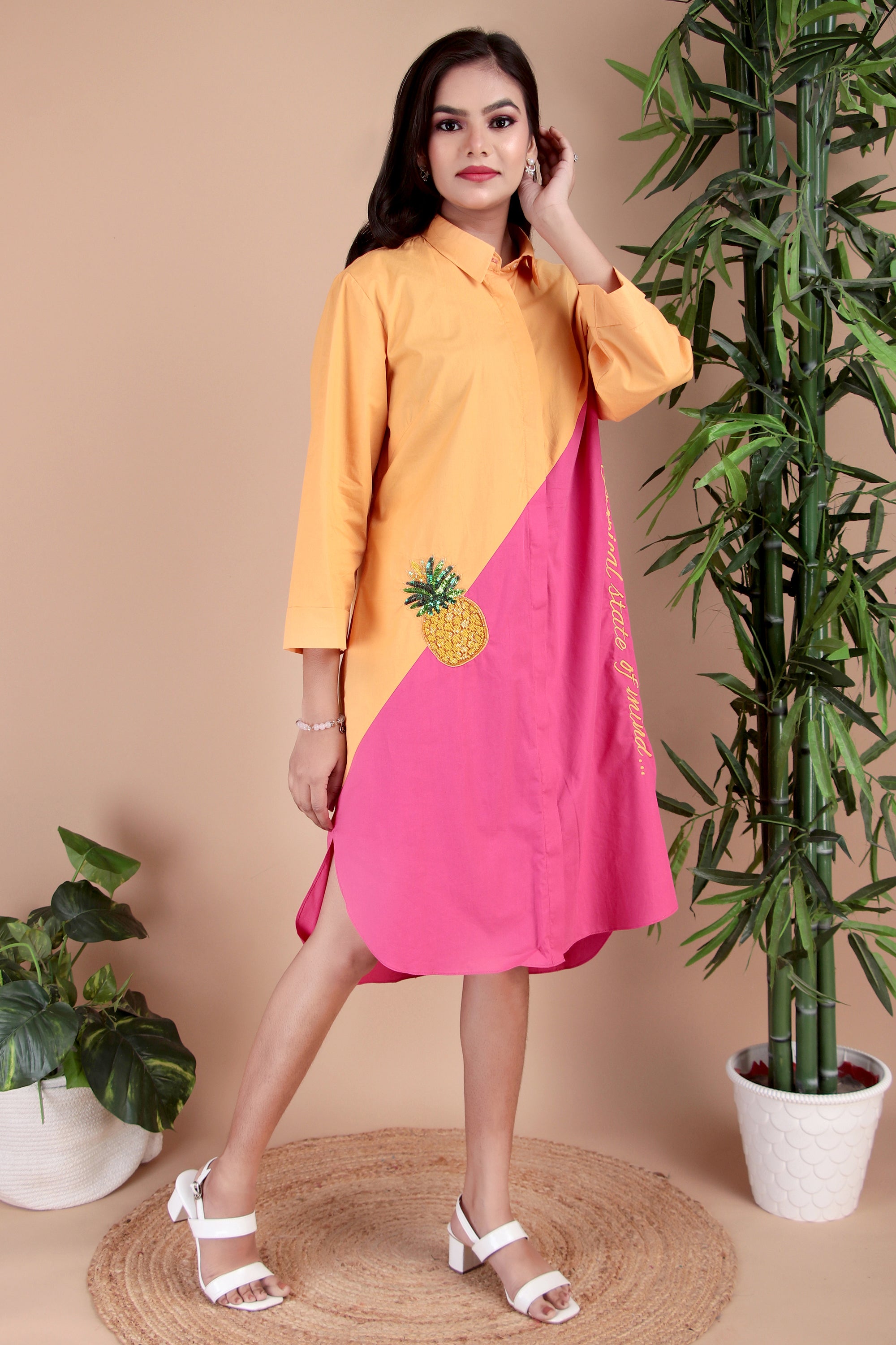 Saffron & Fuchsia Colourblock Cotton Poplin Dress