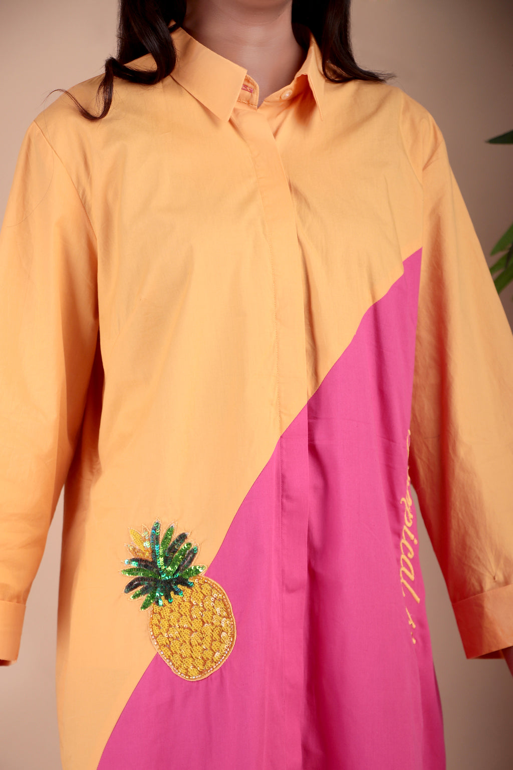 Saffron & Fuchsia Colourblock Cotton Poplin Dress