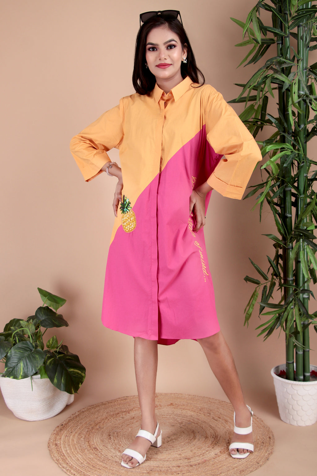 Saffron & Fuchsia Colourblock Cotton Poplin Dress