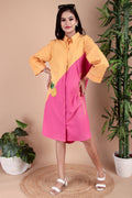 Saffron & Fuchsia Colourblock Cotton Poplin Dress