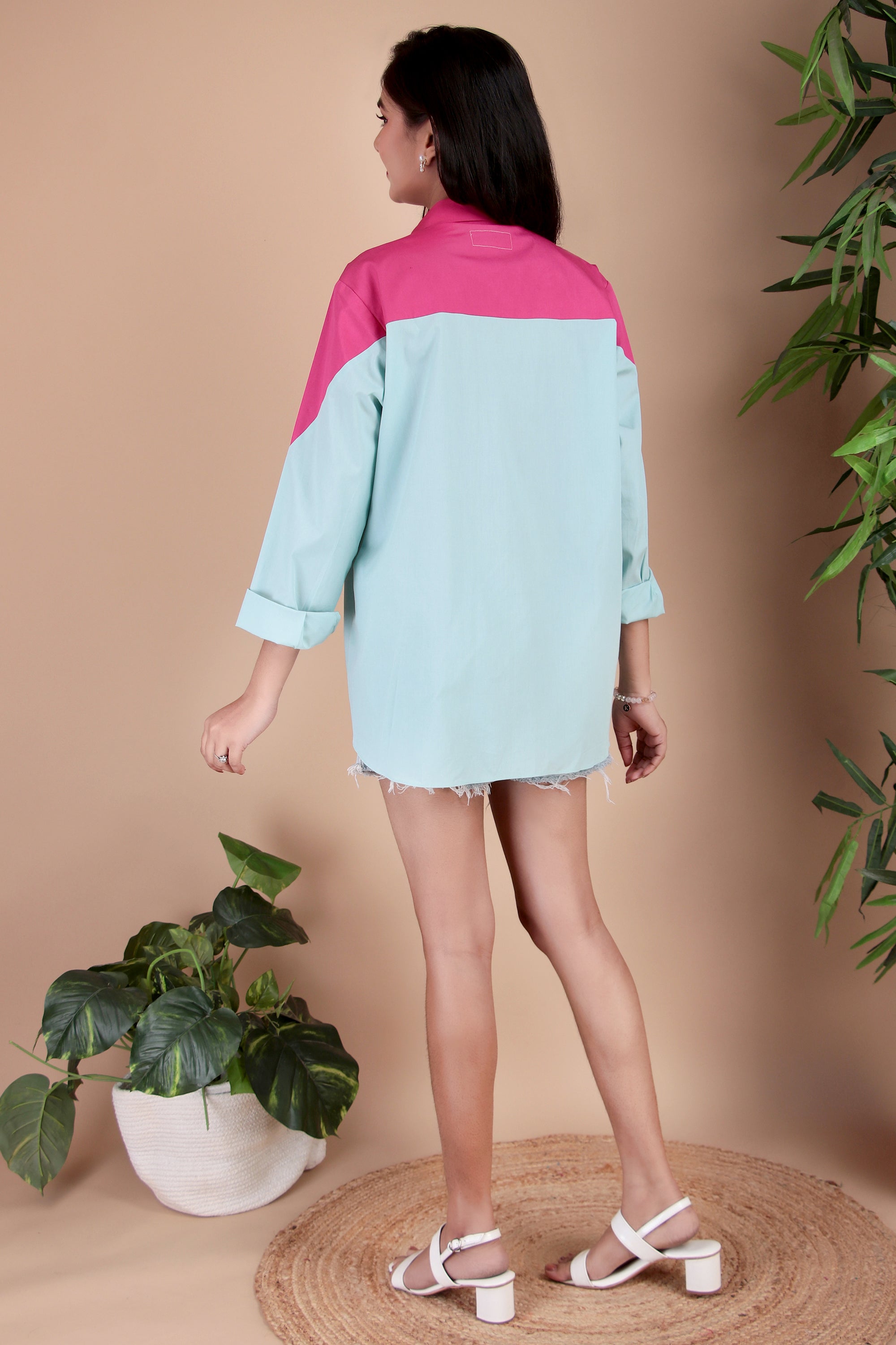 Aqua & Fuchsia Cotton Poplin Shirt