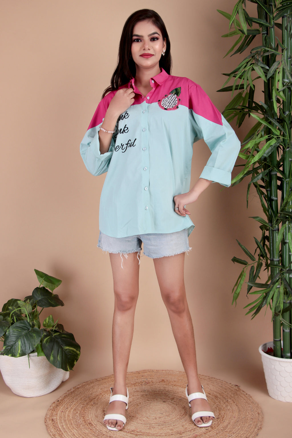 Aqua & Fuchsia Cotton Poplin Shirt