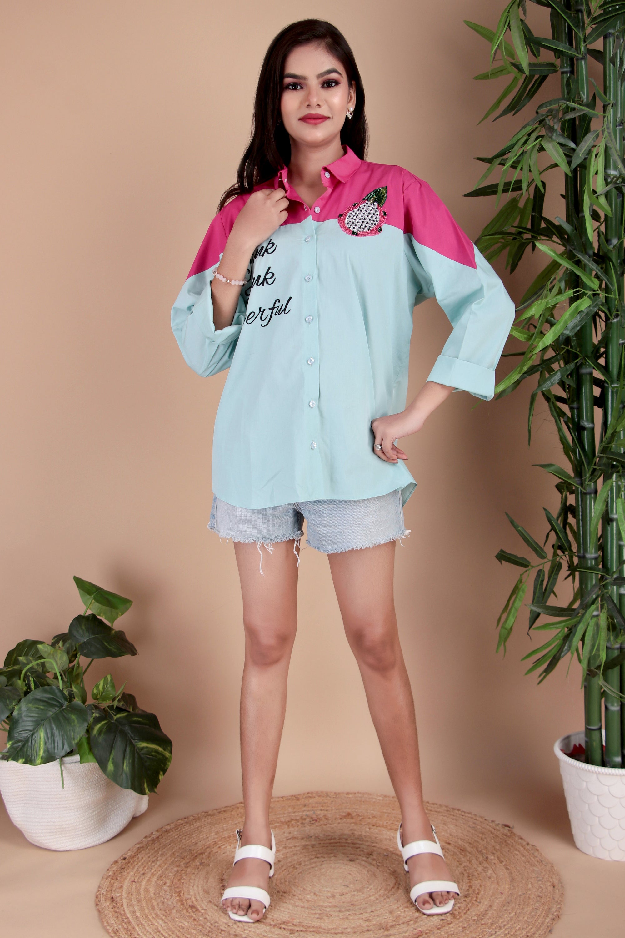 Aqua & Fuchsia Cotton Poplin Shirt